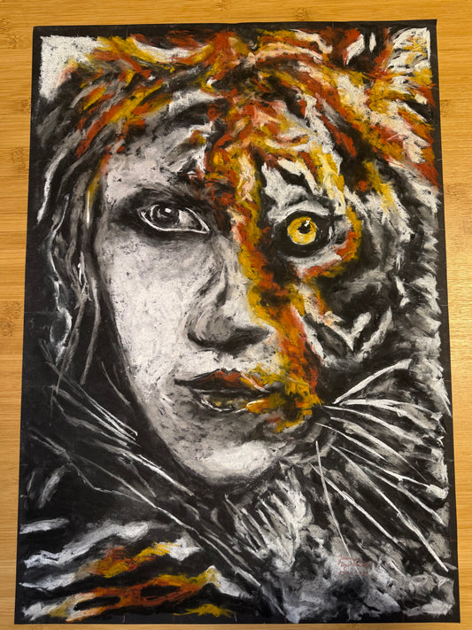 Tygří žena, suchý pastel na A2 | Jana Bystřická